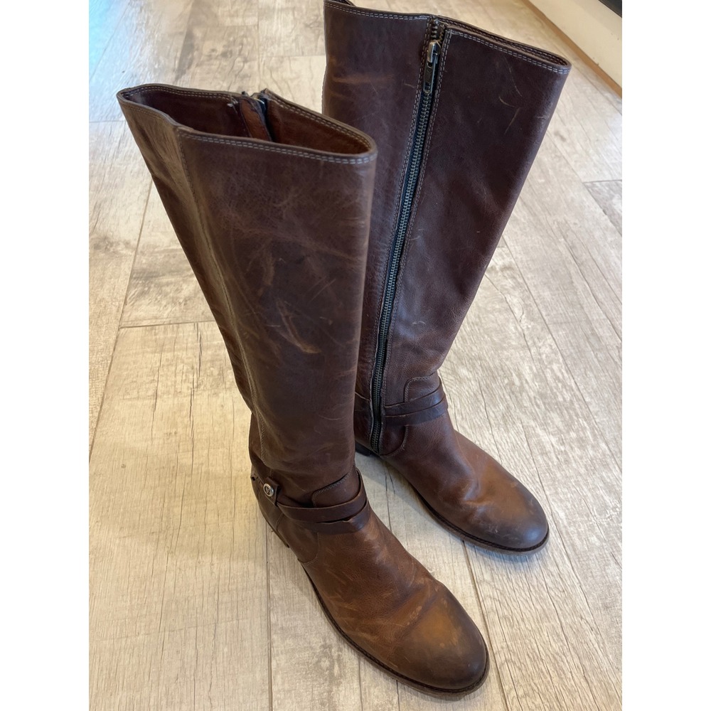 Frye Melissa Button Back Zip Brown Leather Knee High Equestrian Boots 770500 10B